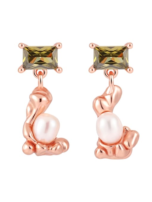 Rose color [with pure silver ear plug] 925 Sterling Silver Imitation Pearl Irregular Cute Drop Earring